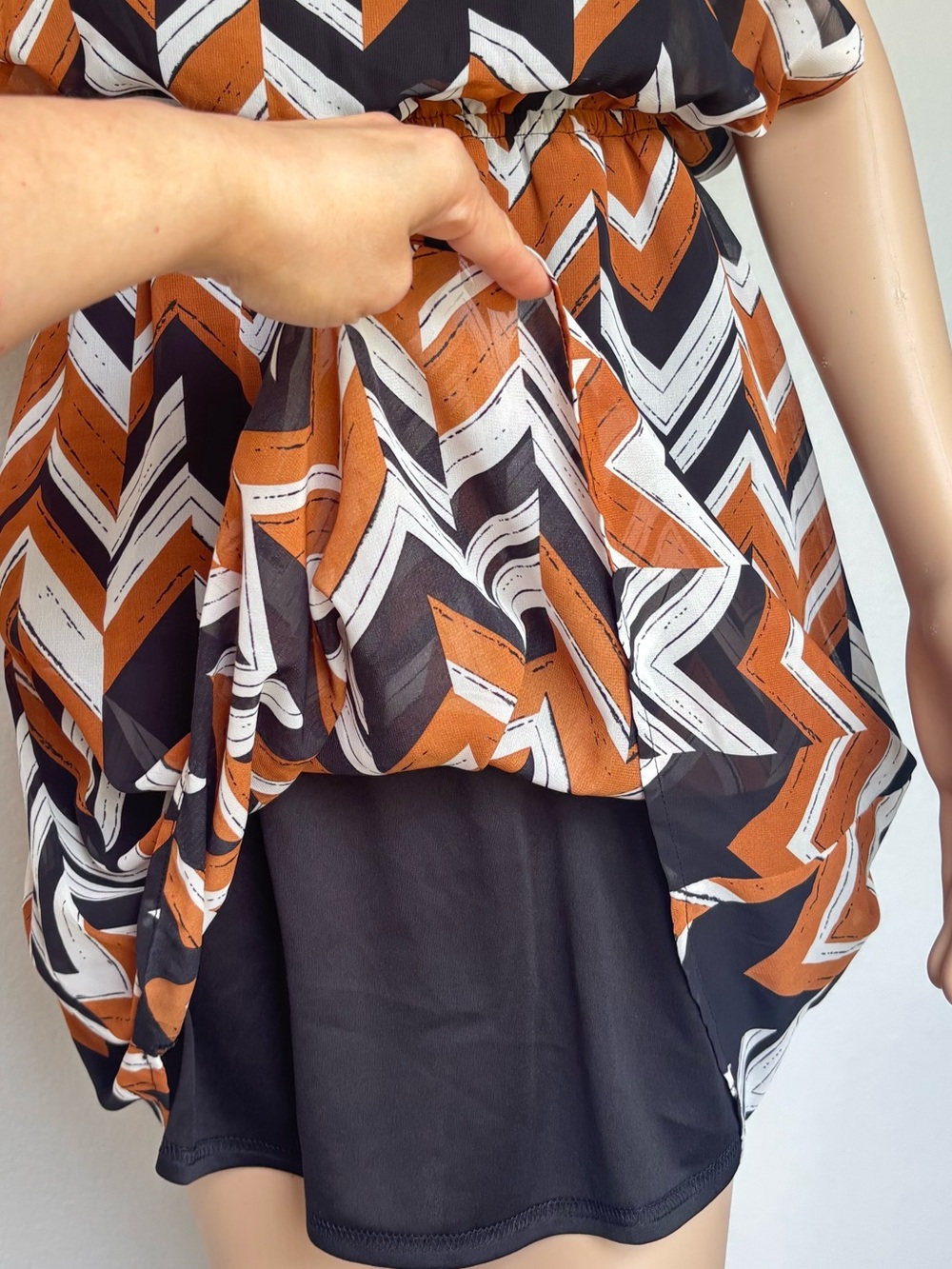 Charming Charlie Chevron Print Mini Dress in Rust, Black & White - Picture 8 of 15